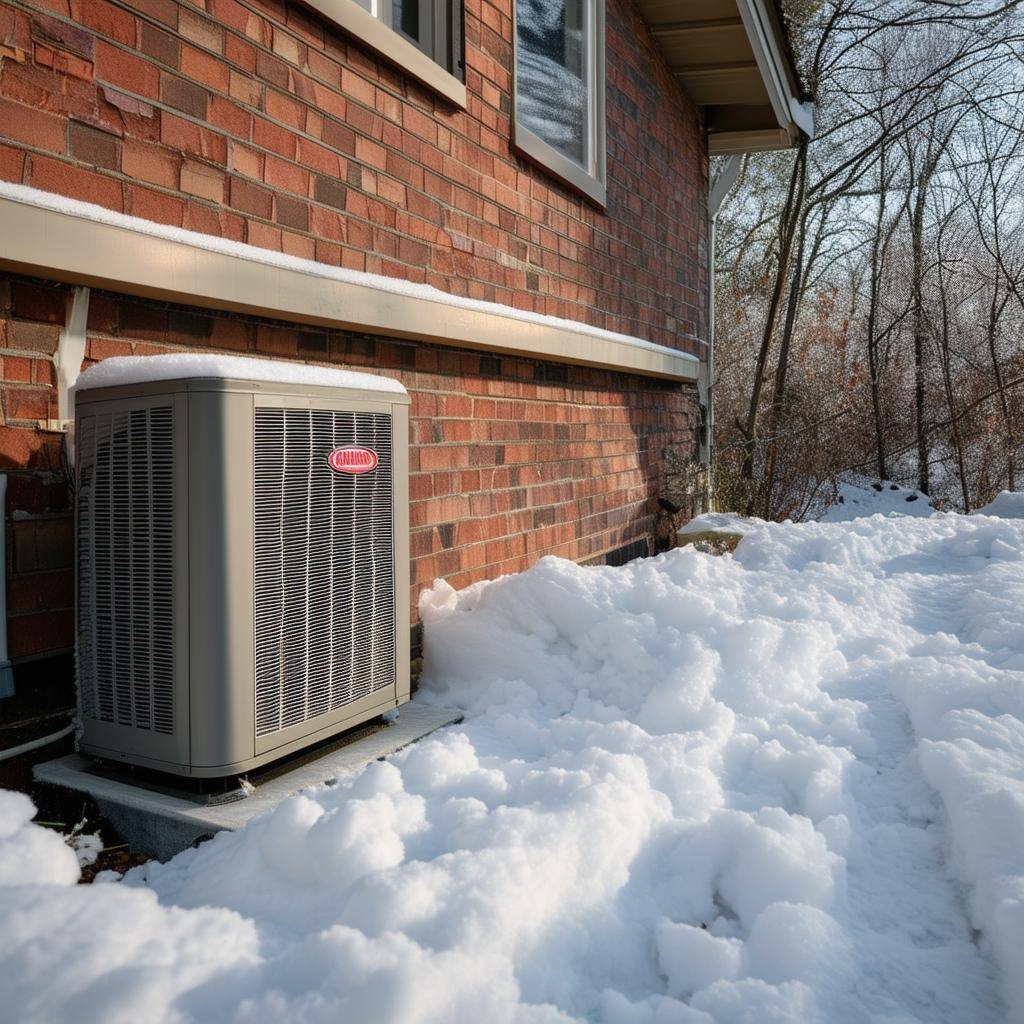 HVAC unit in snowy conditions